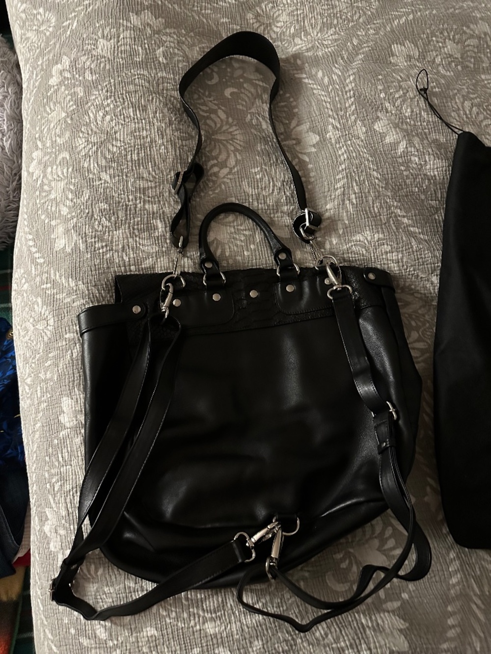 Jane August Black Italian Leather Convertible Backpack Crossbody Saddle Bag